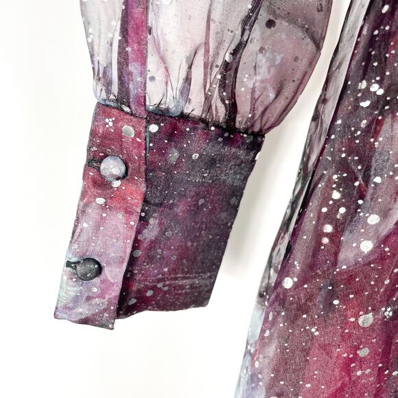 Marchesa Gown 3D Floral Purple Black Printed Organza Foiled Long Sleeve Sz 6 - Picture 13 of 13